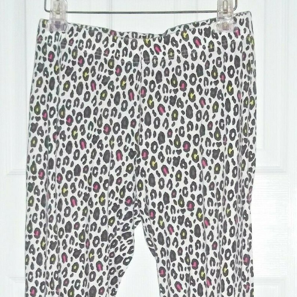 juniors size M 7/9 white black pink yellow purple animal print knit pants